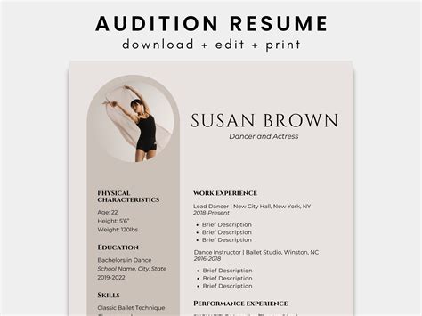 dance resume template for auditions.